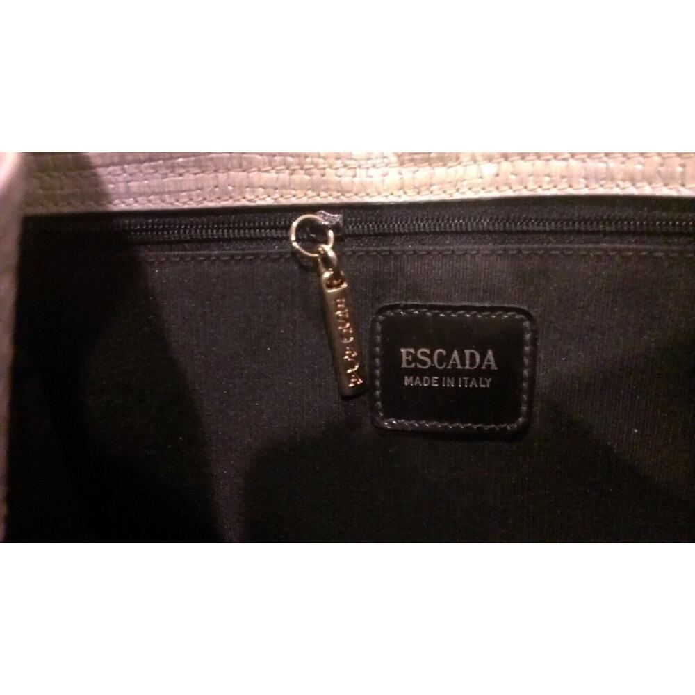 ESCADA Pearlized Light Olive Green & Silver Pearl Woven Leather Handbag - Picture 9 of 11